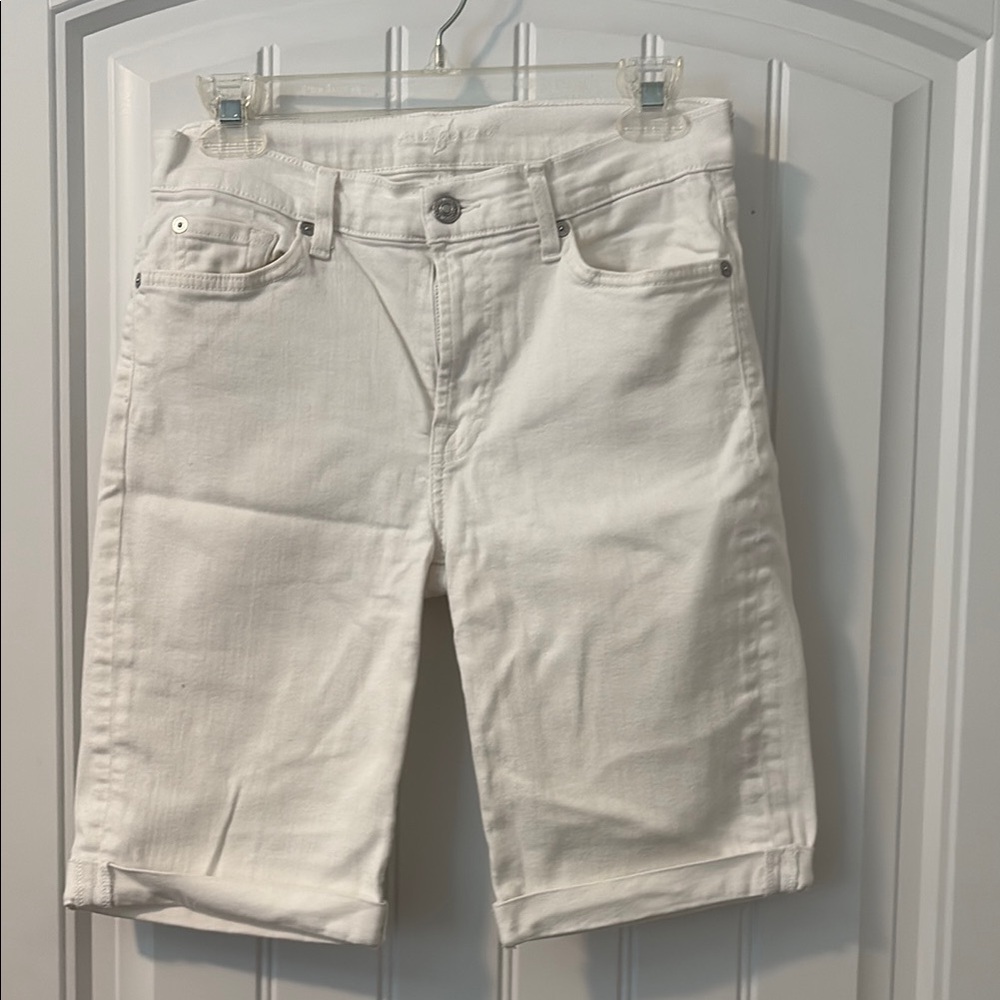 7 For All Mankind Cream Denim Shorts